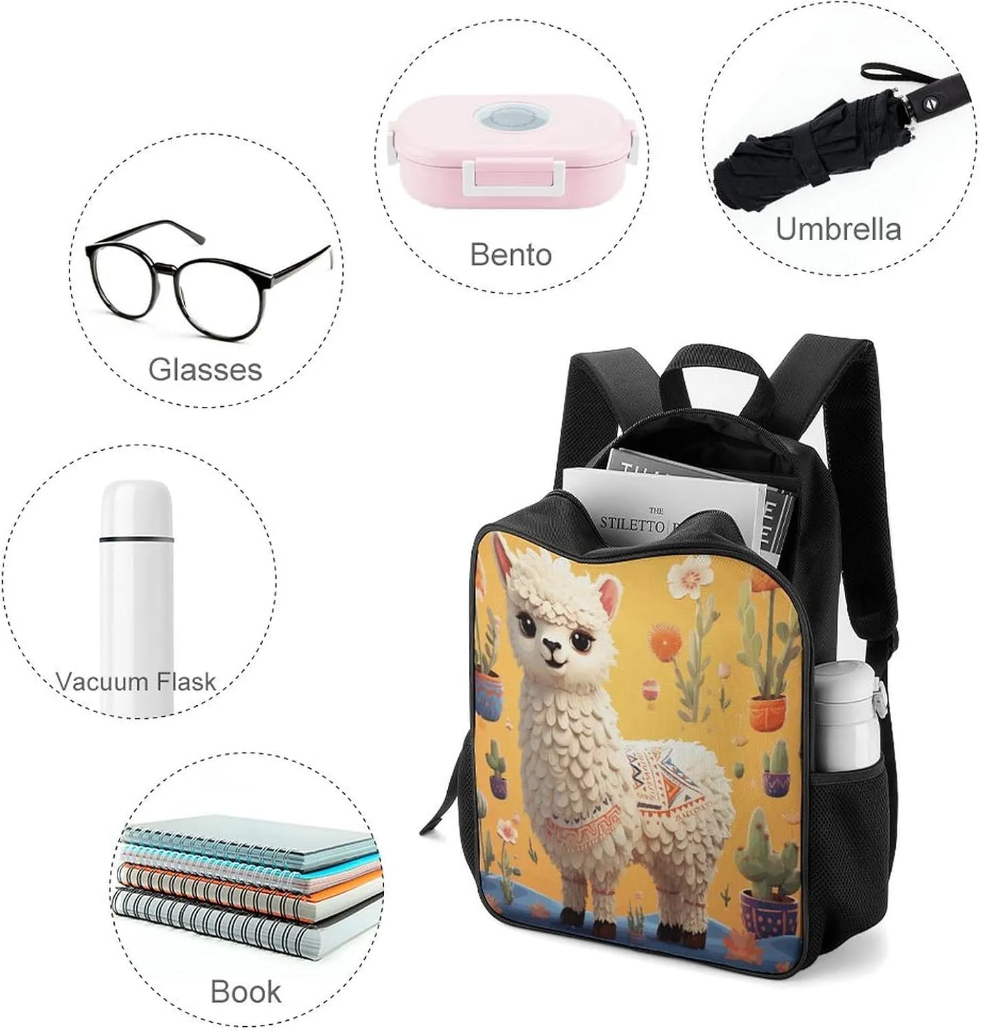 Lightweight Backpacks Cute Travel Bag Durable Cartoon Alpaca Cute Animal Printing Small Travel Backpack For Women & Men