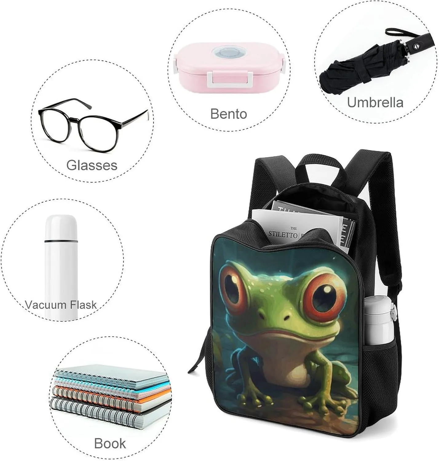 Lightweight Backpacks Cute Travel Bag Durable Cartoon Frog Printing Small Travel Backpack For Women & Men
