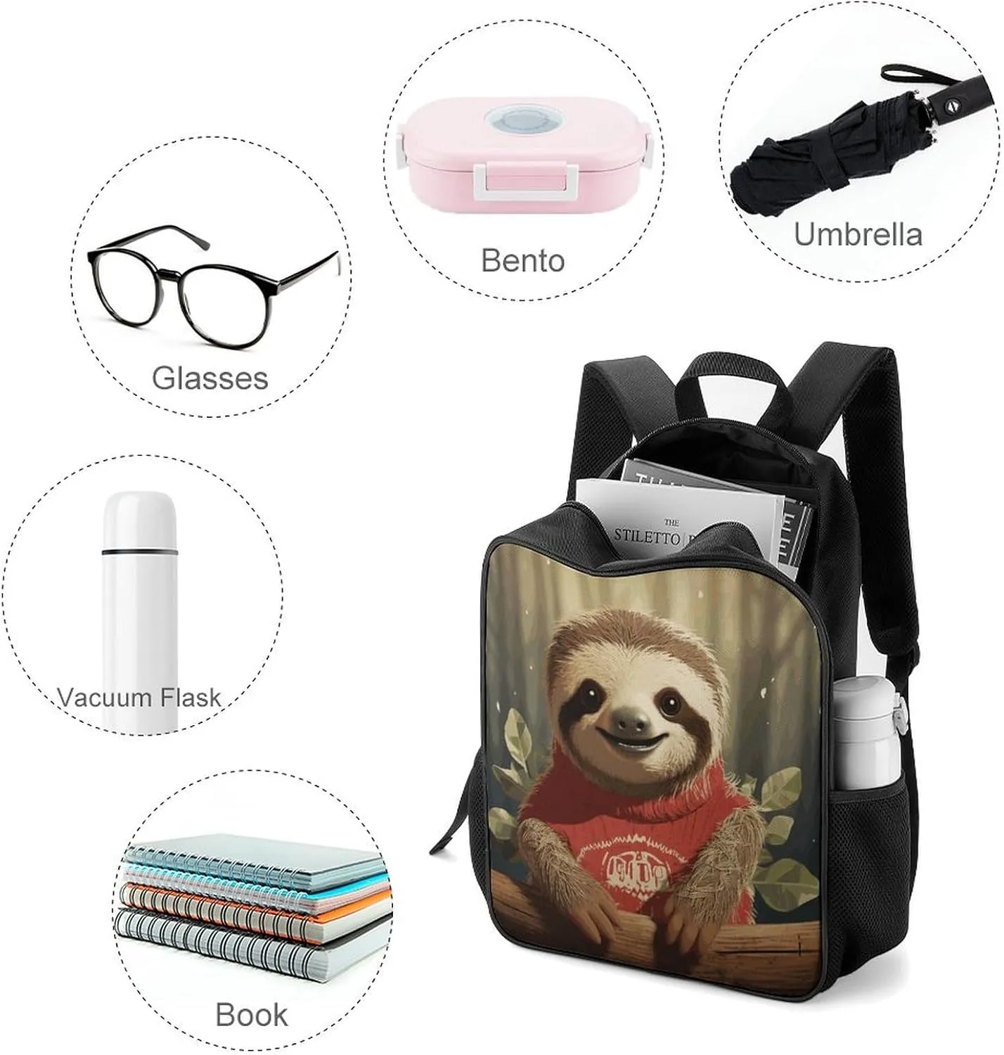 Lightweight Backpacks Cute Travel Bag Durable Cartoon Sloth Printing Small Travel Backpack For Women & Men