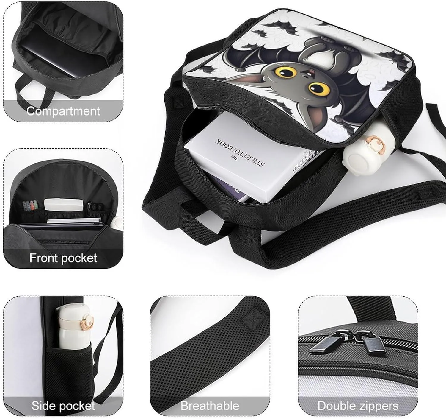 Lightweight Backpacks Cute Travel Bag Durable Cute Bat Printing Small Travel Backpack For Women & Men