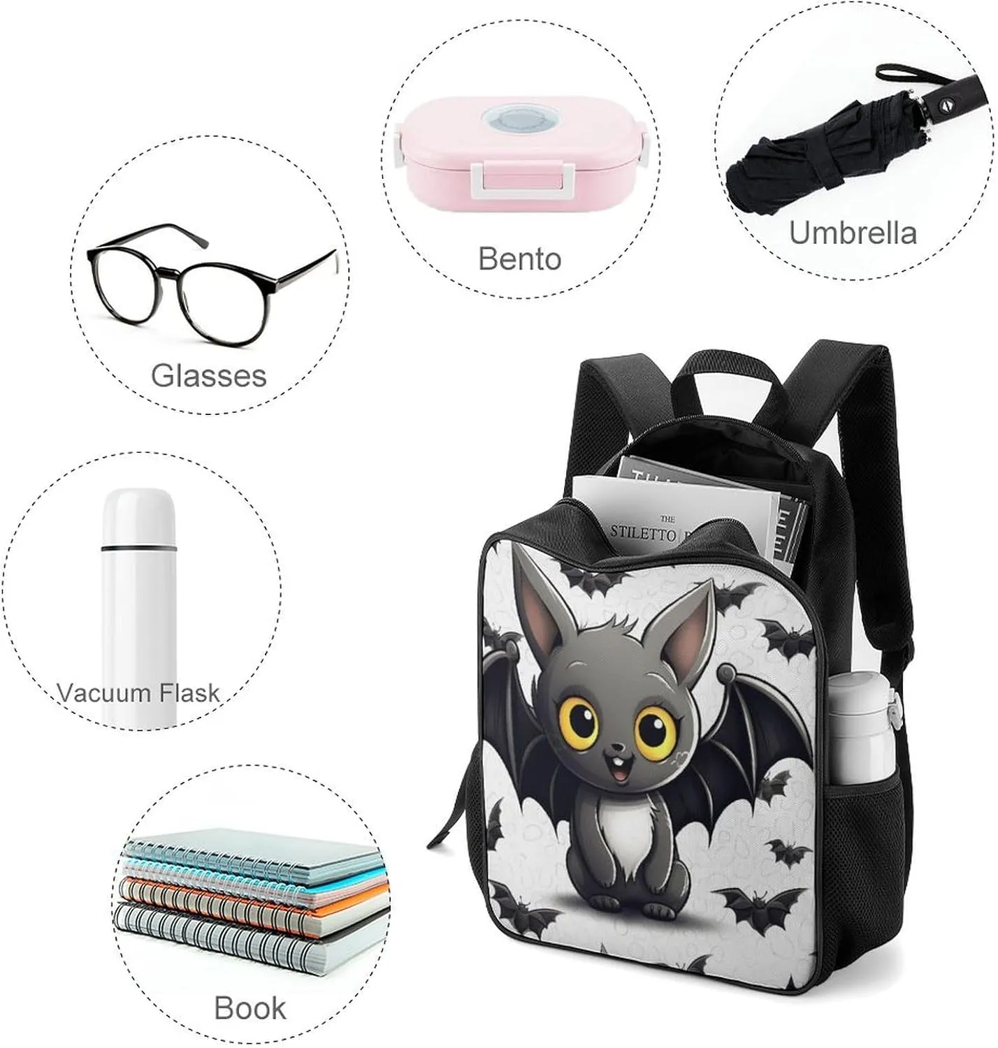 Lightweight Backpacks Cute Travel Bag Durable Cute Bat Printing Small Travel Backpack For Women & Men