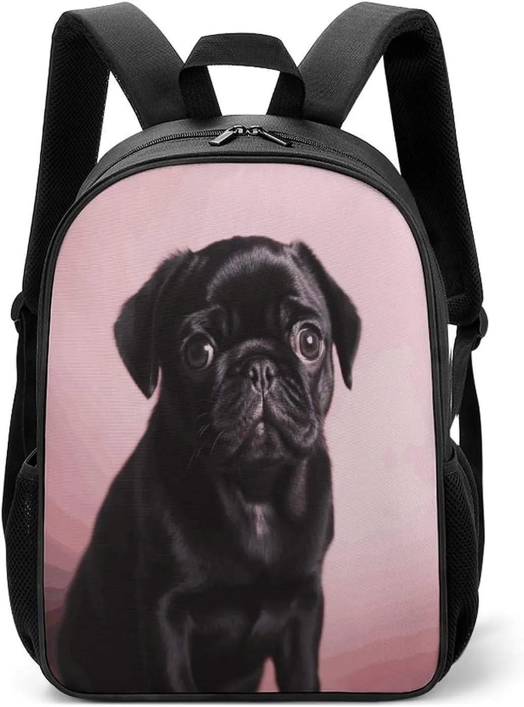 Lightweight Backpacks Cute Travel Bag Durable Cute Black Pug Printing Small Travel Backpack For Women & Men