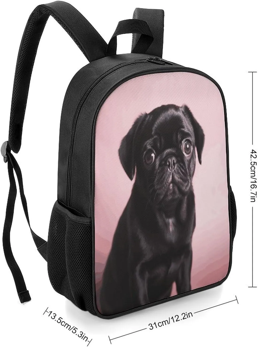 Lightweight Backpacks Cute Travel Bag Durable Cute Black Pug Printing Small Travel Backpack For Women & Men