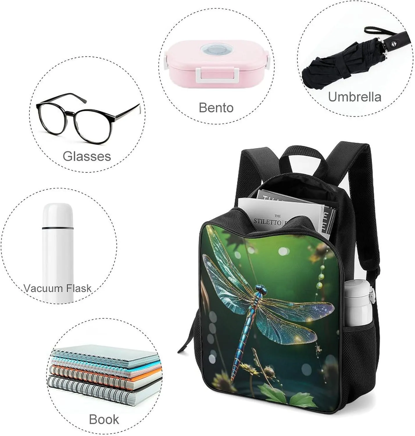 Lightweight Backpacks Cute Travel Bag Durable Dragonfly Green Printing Small Travel Backpack For Women & Men