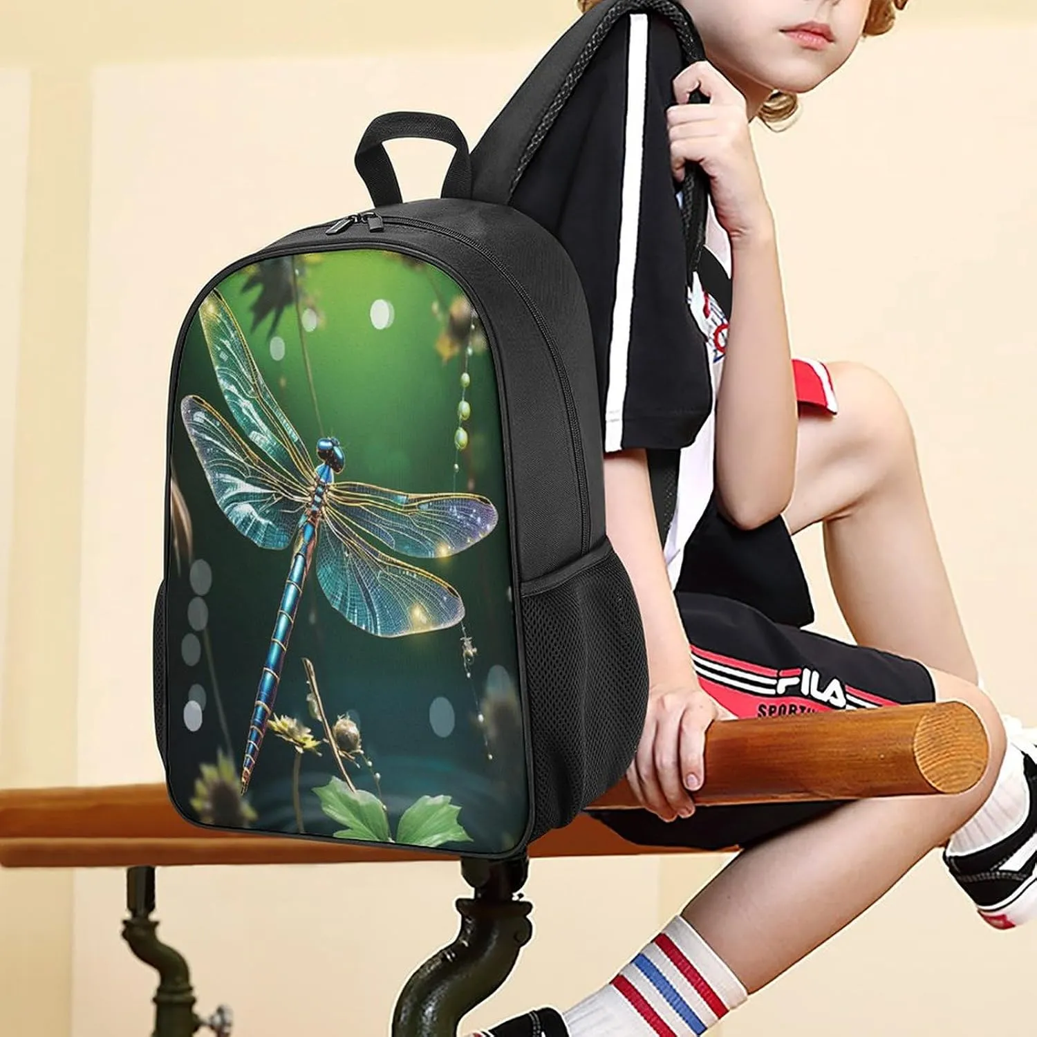 Lightweight Backpacks Cute Travel Bag Durable Dragonfly Green Printing Small Travel Backpack For Women & Men