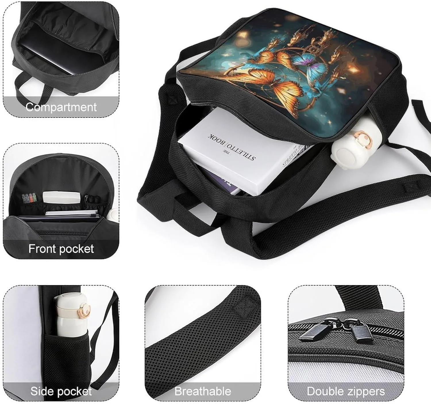 Lightweight Backpacks Cute Travel Bag Durable Dream Catcher Butterfly Printing Small Travel Backpack For Women & Men