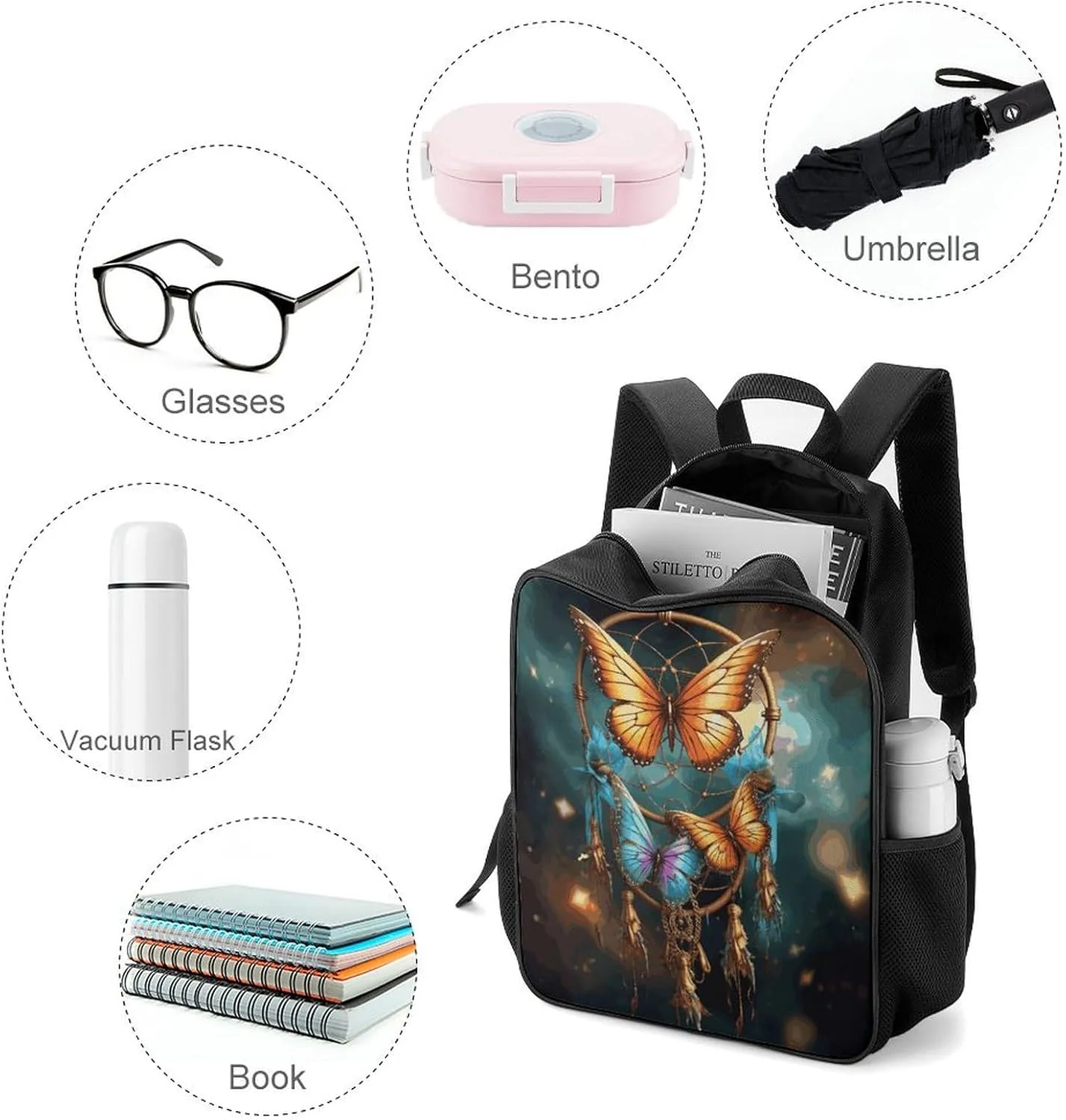 Lightweight Backpacks Cute Travel Bag Durable Dream Catcher Butterfly Printing Small Travel Backpack For Women & Men