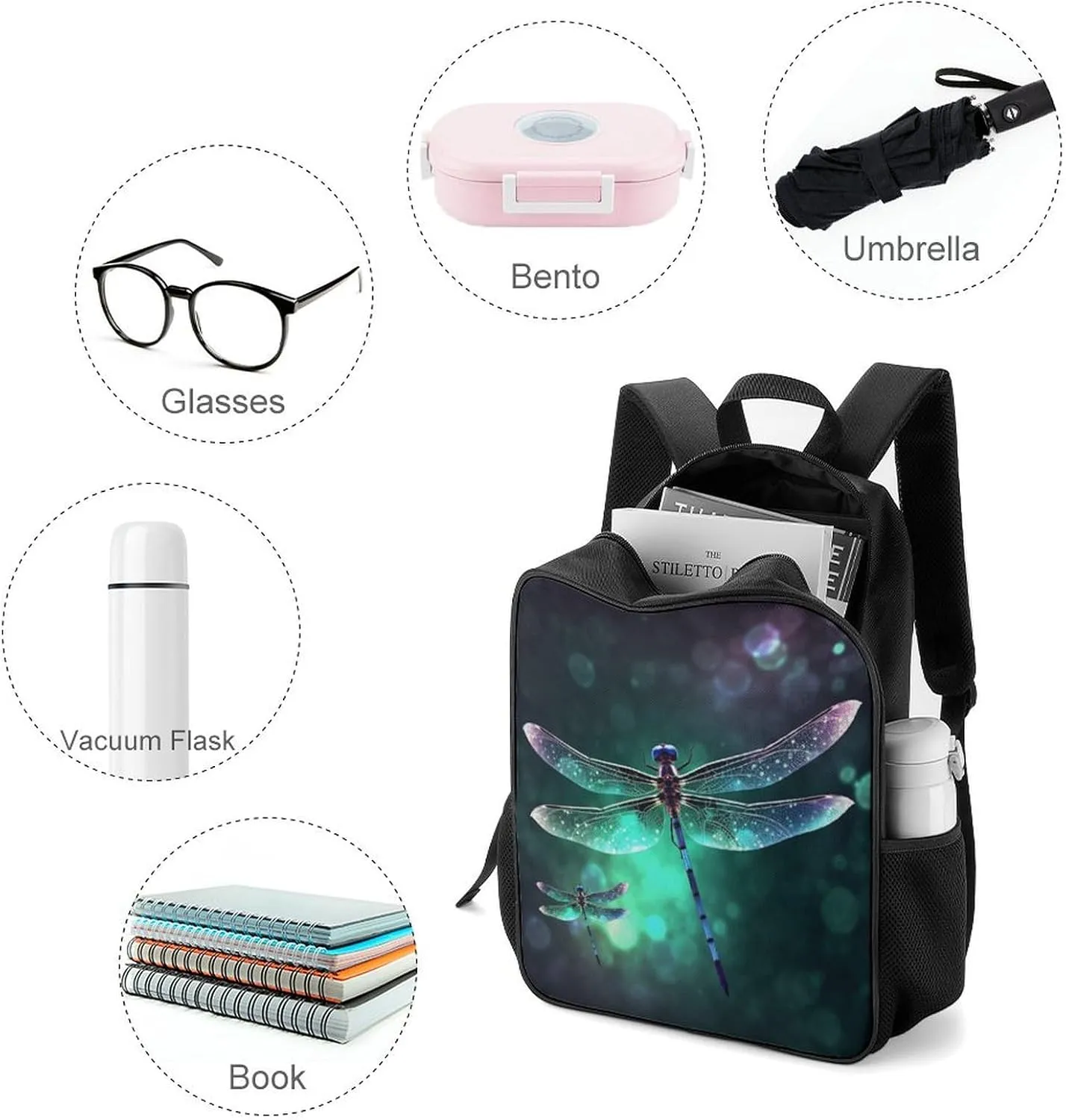 Lightweight Backpacks Cute Travel Bag Durable Galaxy Animal Dragonfly Printing Small Travel Backpack For Women & Men