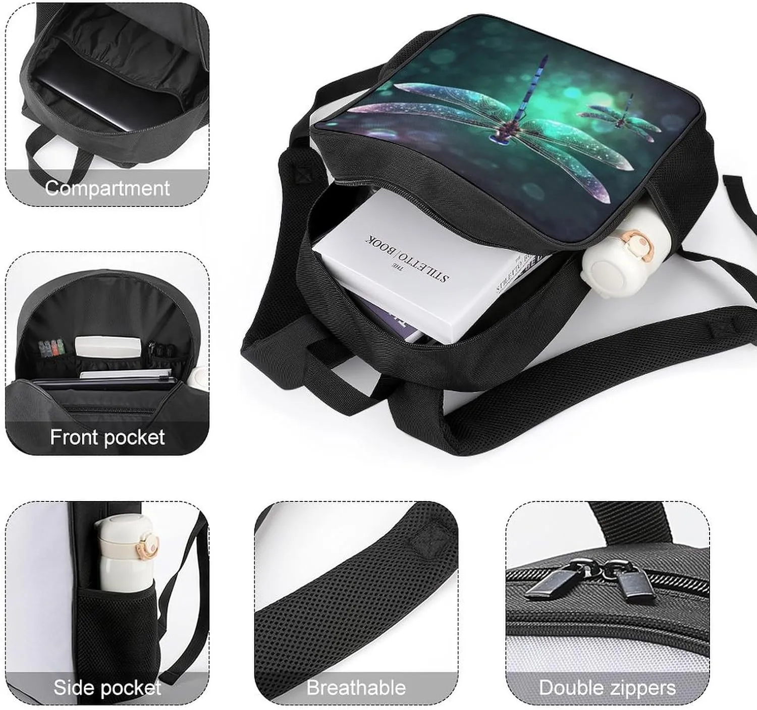 Lightweight Backpacks Cute Travel Bag Durable Galaxy Animal Dragonfly Printing Small Travel Backpack For Women & Men