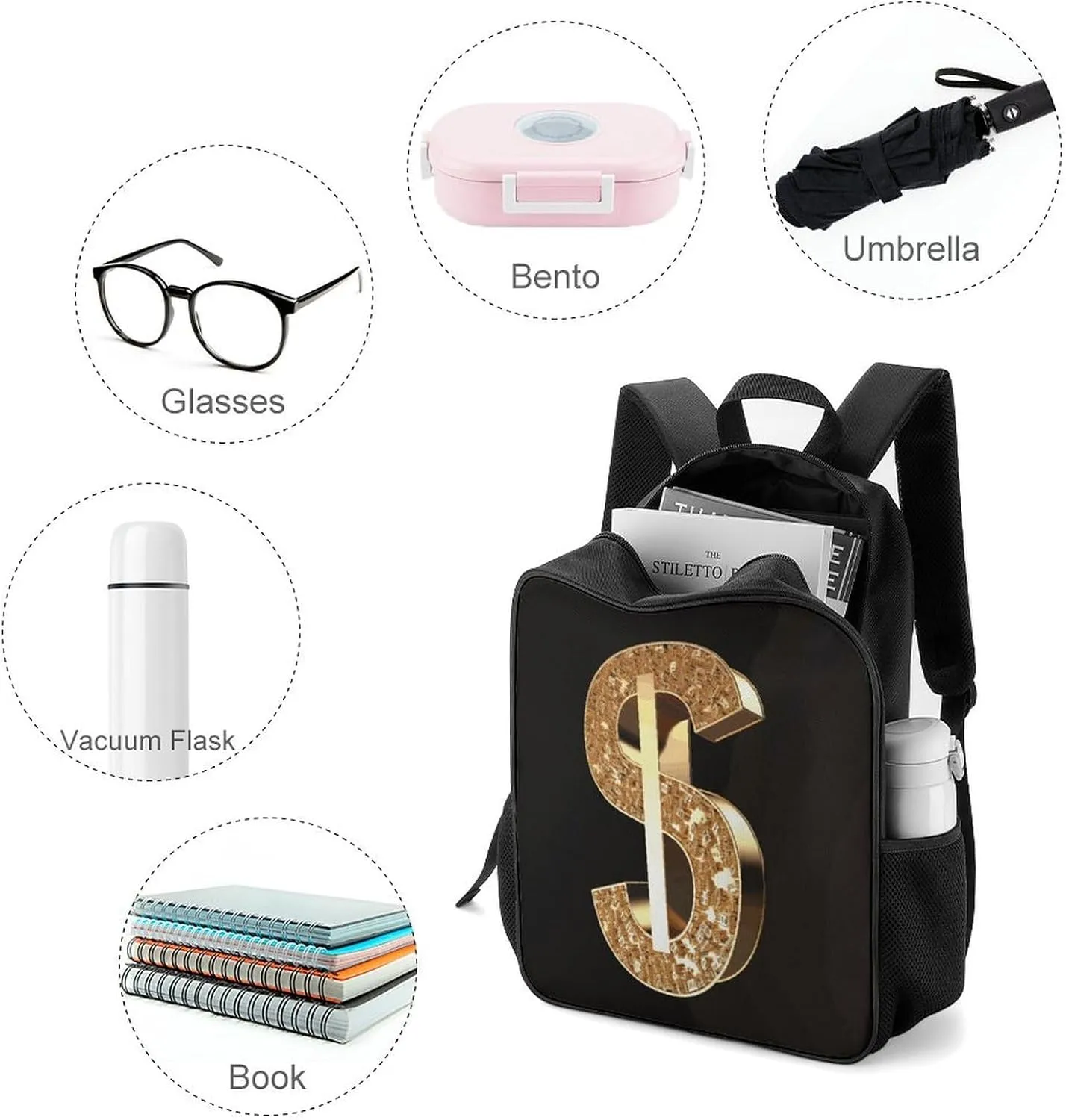 Lightweight Backpacks Cute Travel Bag Durable Gold Dollar Sign Printing Small Travel Backpack For Women & Men