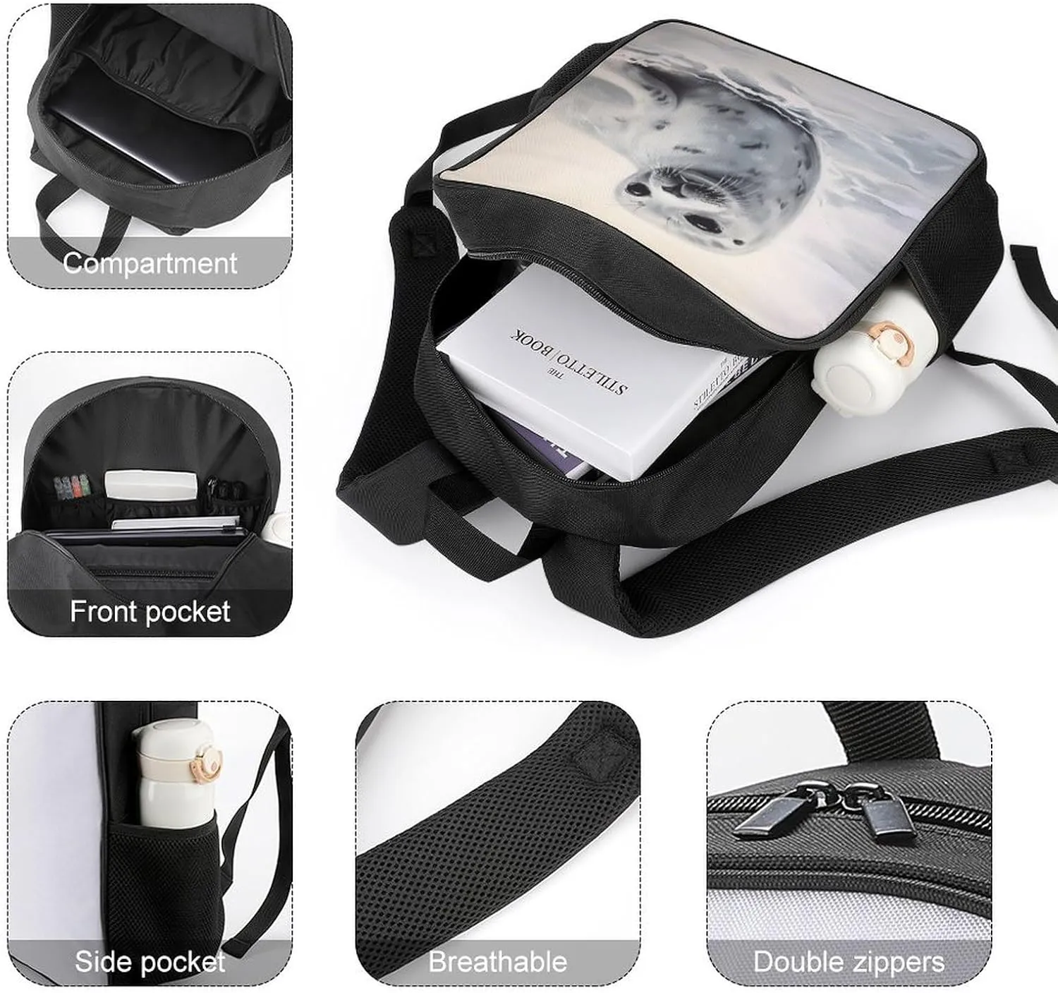 Lightweight Backpacks Cute Travel Bag Durable Harp Painting Printing Small Travel Backpack For Women & Men
