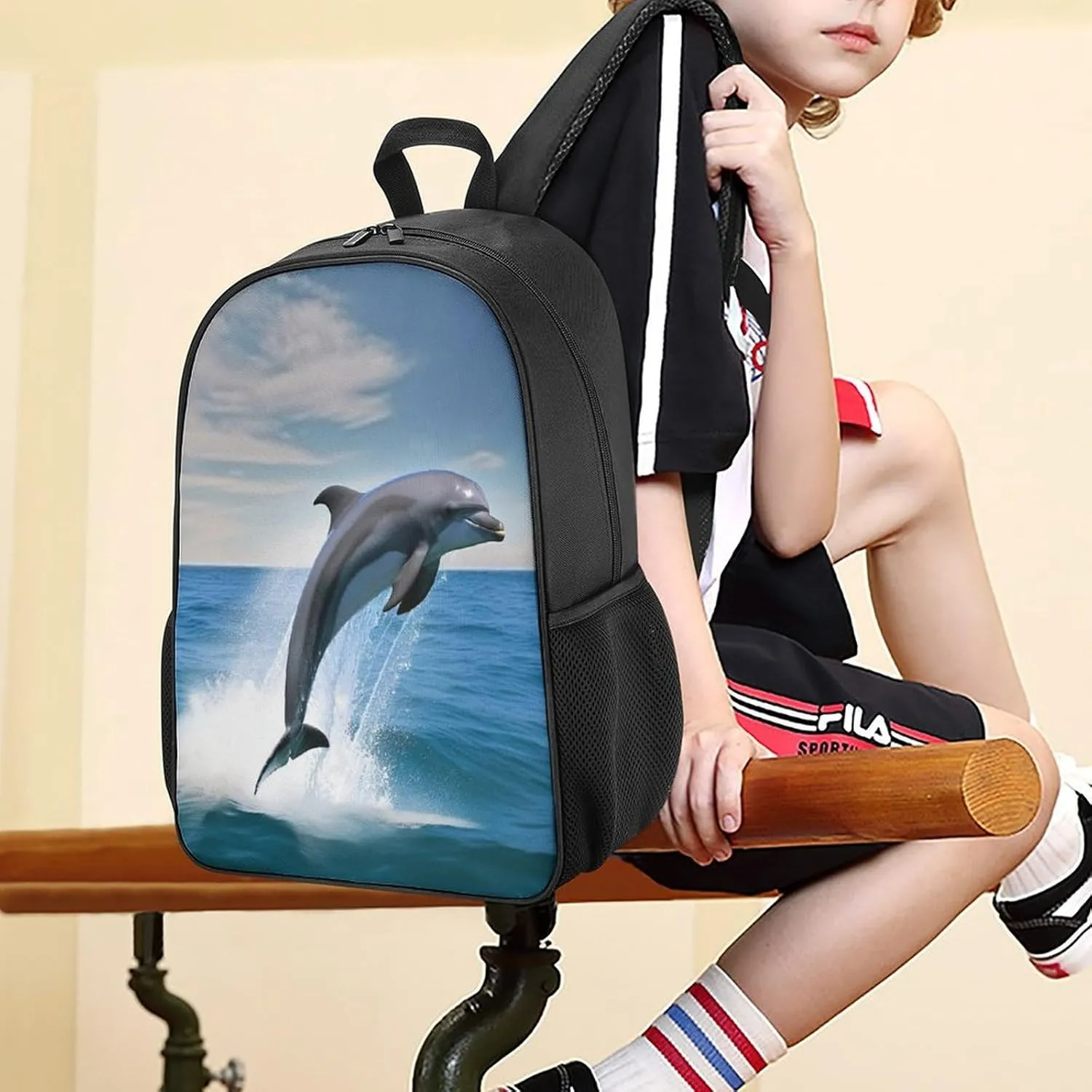 Lightweight Backpacks Cute Travel Bag Durable Jumping Up Dolphins Printing Small Travel Backpack For Women & Men