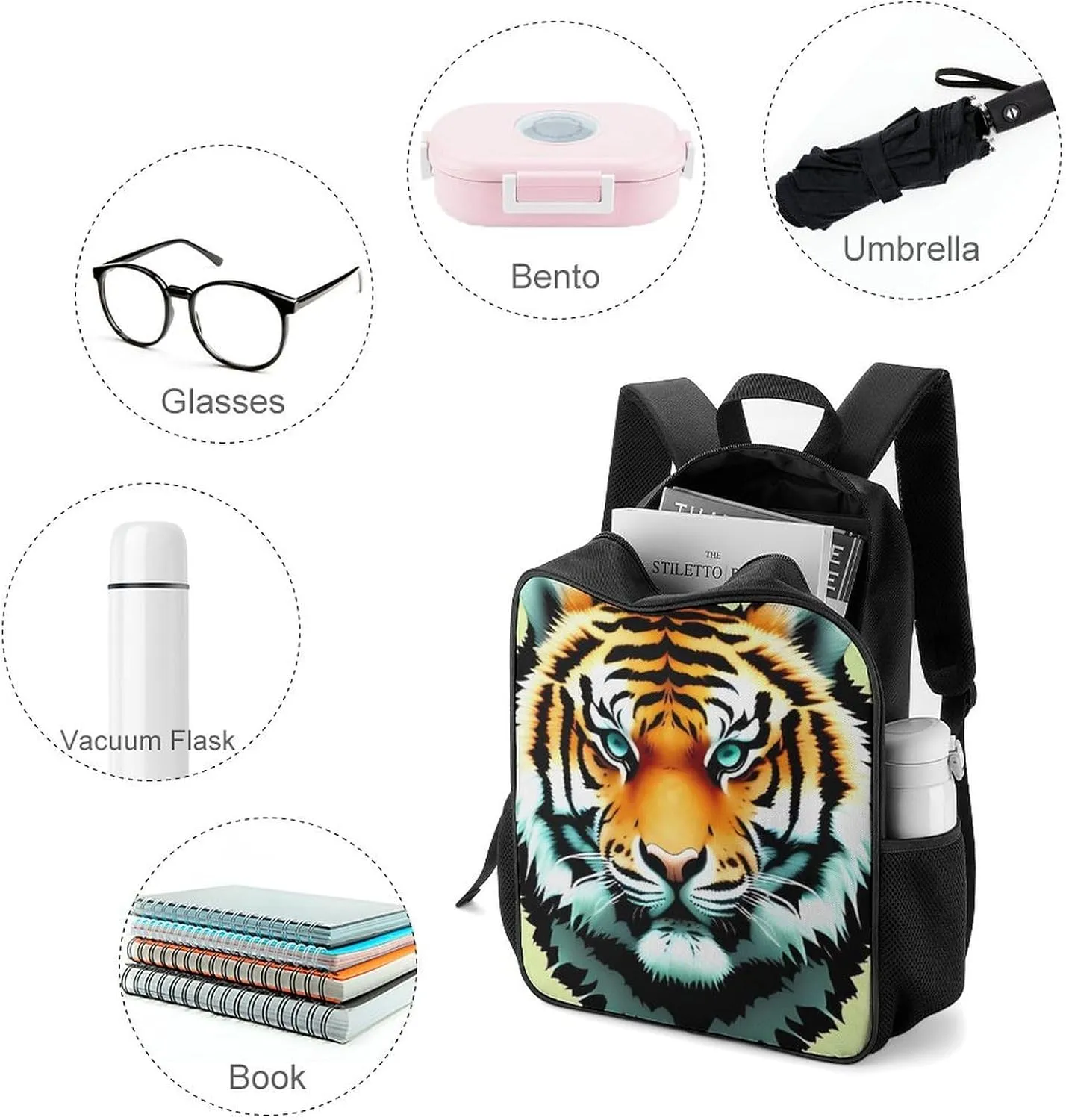 Lightweight Backpacks Cute Travel Bag Durable Little Fat Tiger Printing Small Travel Backpack For Women & Men