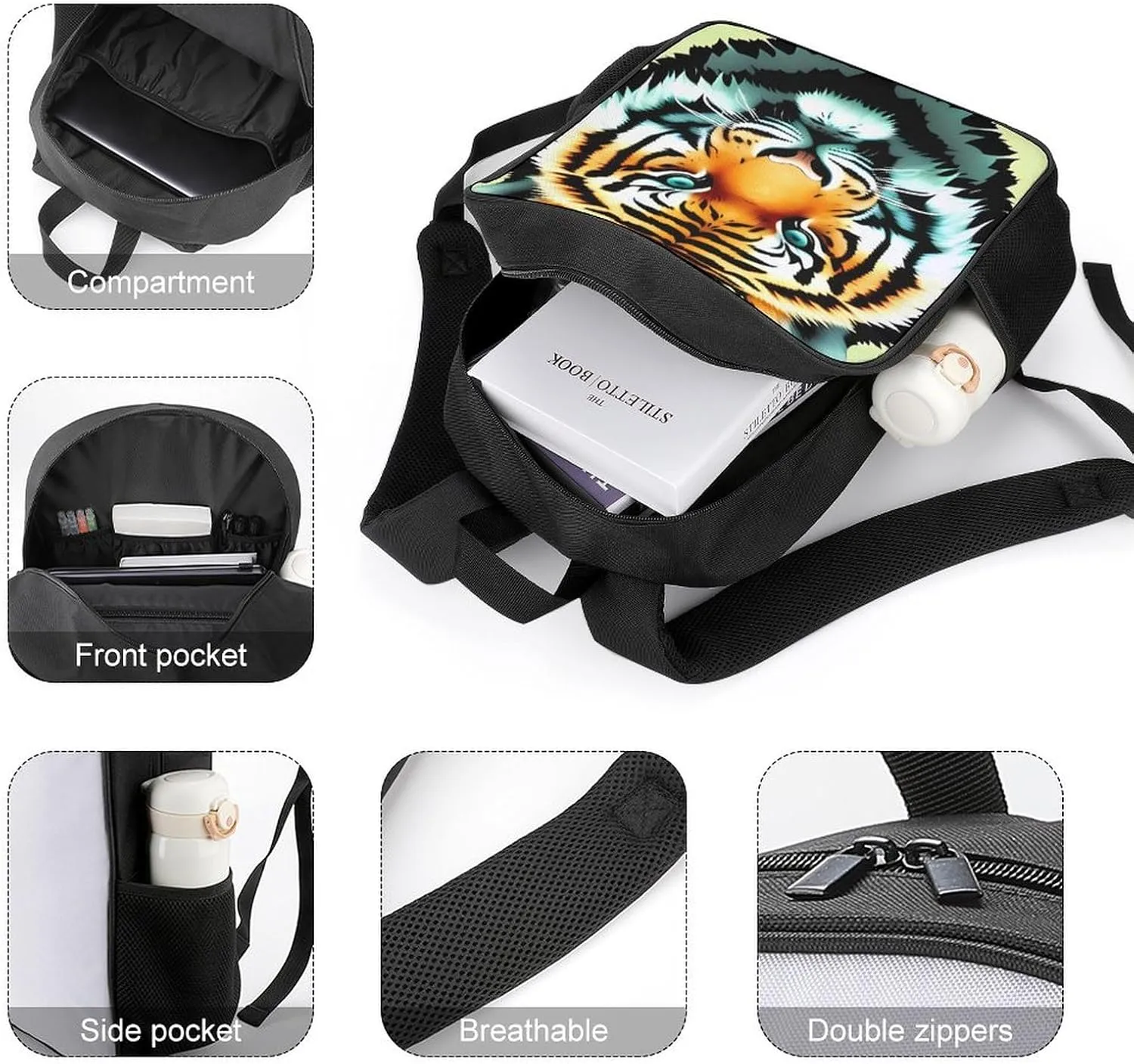 Lightweight Backpacks Cute Travel Bag Durable Little Fat Tiger Printing Small Travel Backpack For Women & Men