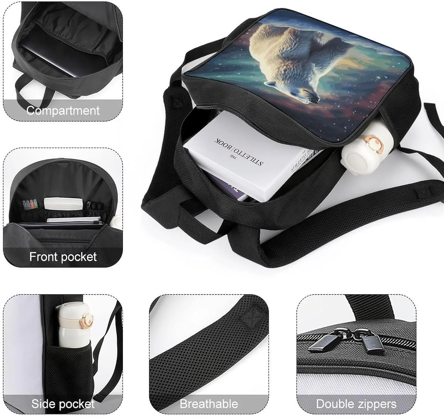 Lightweight Backpacks Cute Travel Bag Durable Polar Bear Printing Small Travel Backpack For Women & Men