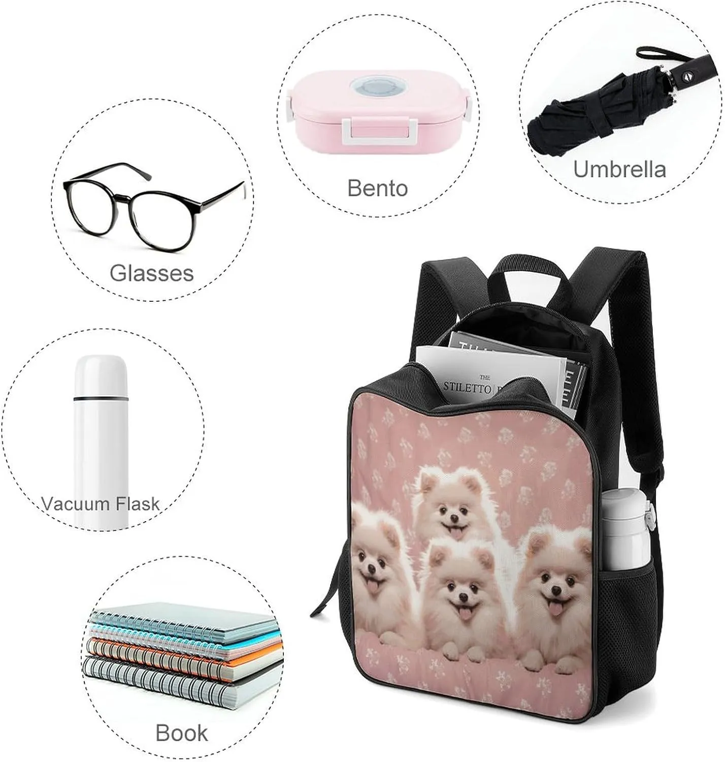 Lightweight Backpacks Cute Travel Bag Durable Pomeranians Puppies Printing Small Travel Backpack For Women & Men