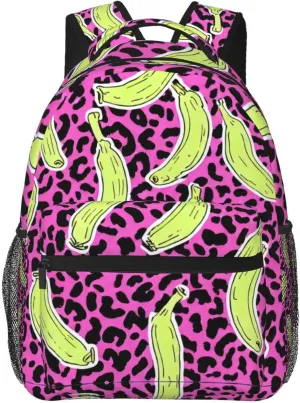 Lightweight Daypack Backpack for Sports Travel Running - Large Capacity Multipurpose Anti-Theft Bookbag, Banana Leopard Pattern Laptop Backpack Daypack