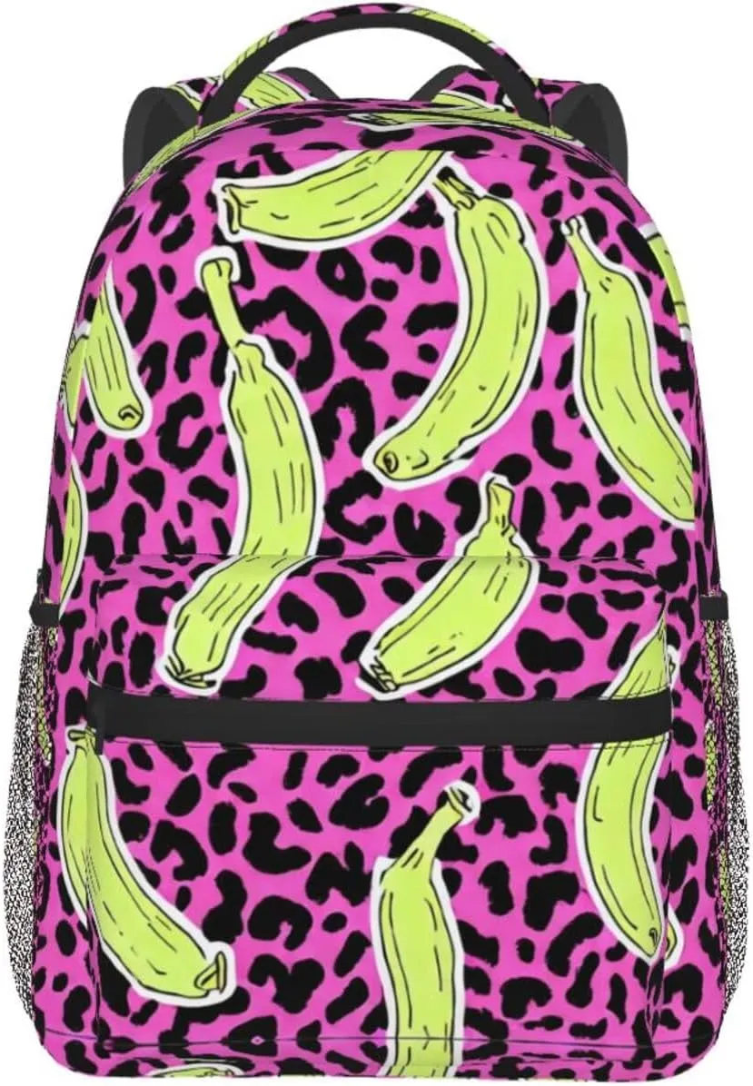 Lightweight Daypack Backpack for Sports Travel Running - Large Capacity Multipurpose Anti-Theft Bookbag, Banana Leopard Pattern Laptop Backpack Daypack