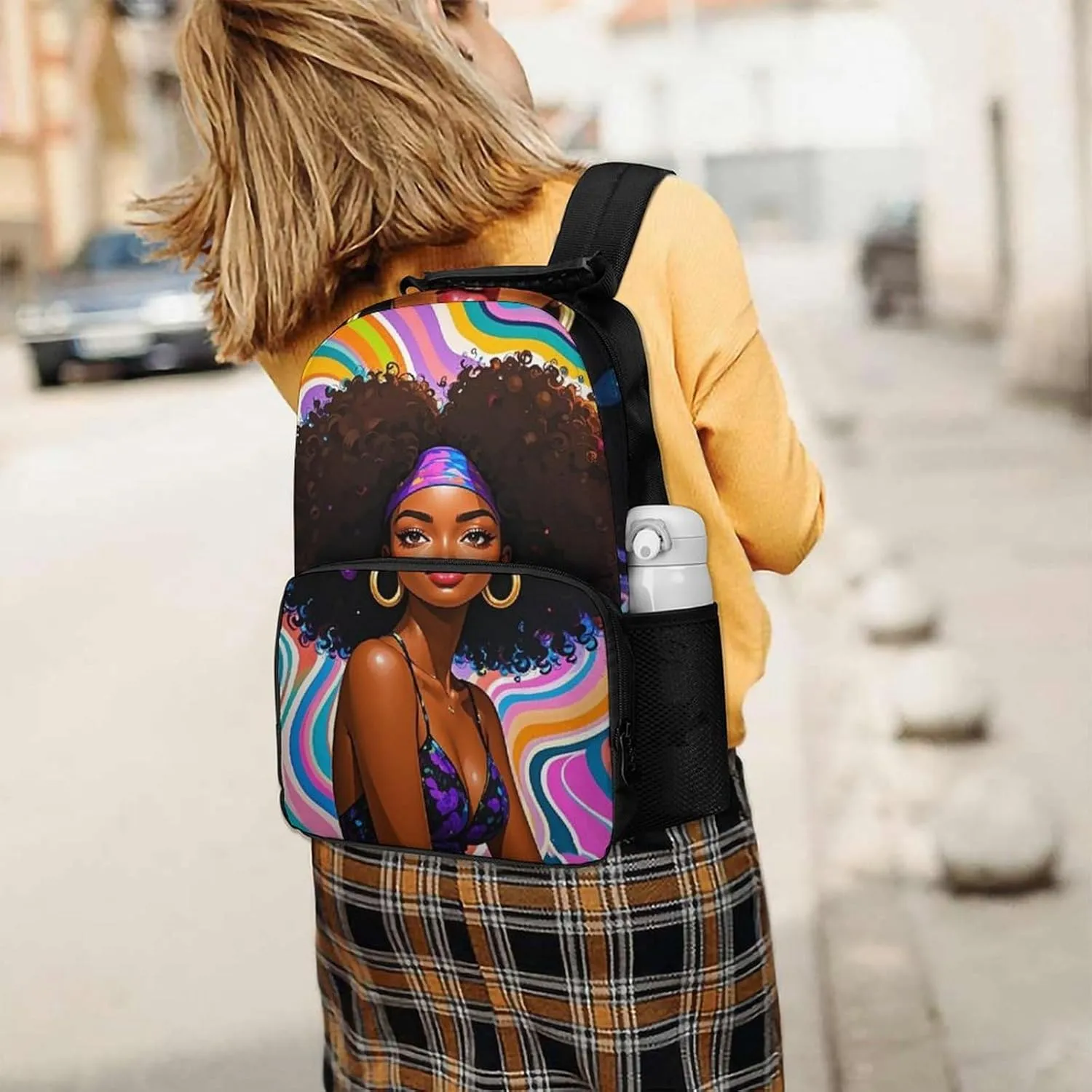 Lightweight Daypack Backpack for Trekking Work Running - Big Capacity Multipurpose Anti-Theft Bookbag, Chic Cartoon Black Woman African American Woman Art Business Computer Bag