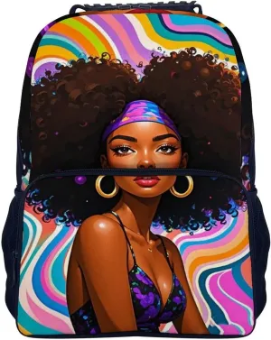 Lightweight Daypack Backpack for Trekking Work Running - Big Capacity Multipurpose Anti-Theft Bookbag, Chic Cartoon Black Woman African American Woman Art Business Computer Bag