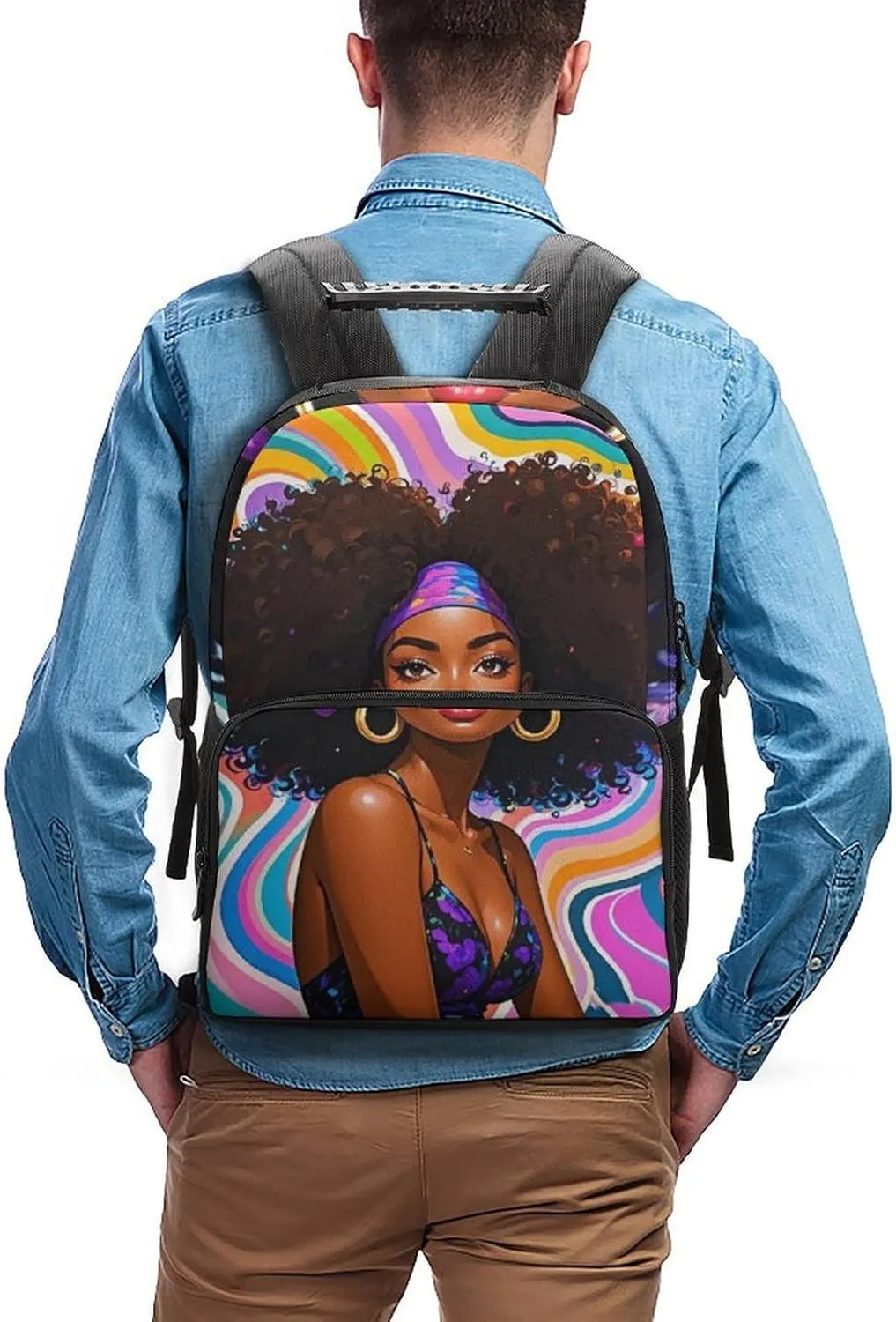 Lightweight Daypack Backpack for Trekking Work Running - Big Capacity Multipurpose Anti-Theft Bookbag, Chic Cartoon Black Woman African American Woman Art Business Computer Bag