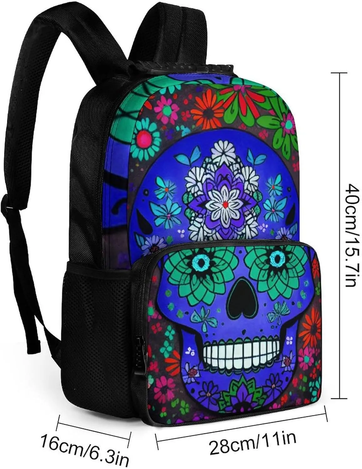 Lightweight Daypack Backpack for Trekking Work Running - Big Capacity Multipurpose Anti-Theft Bookbag, Grunge Mexican Sugar Skulls Day Of The Dead Flowers Art Business Computer Bag