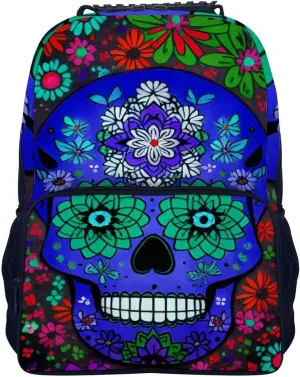 Lightweight Daypack Backpack for Trekking Work Running - Big Capacity Multipurpose Anti-Theft Bookbag, Grunge Mexican Sugar Skulls Day Of The Dead Flowers Art Business Computer Bag
