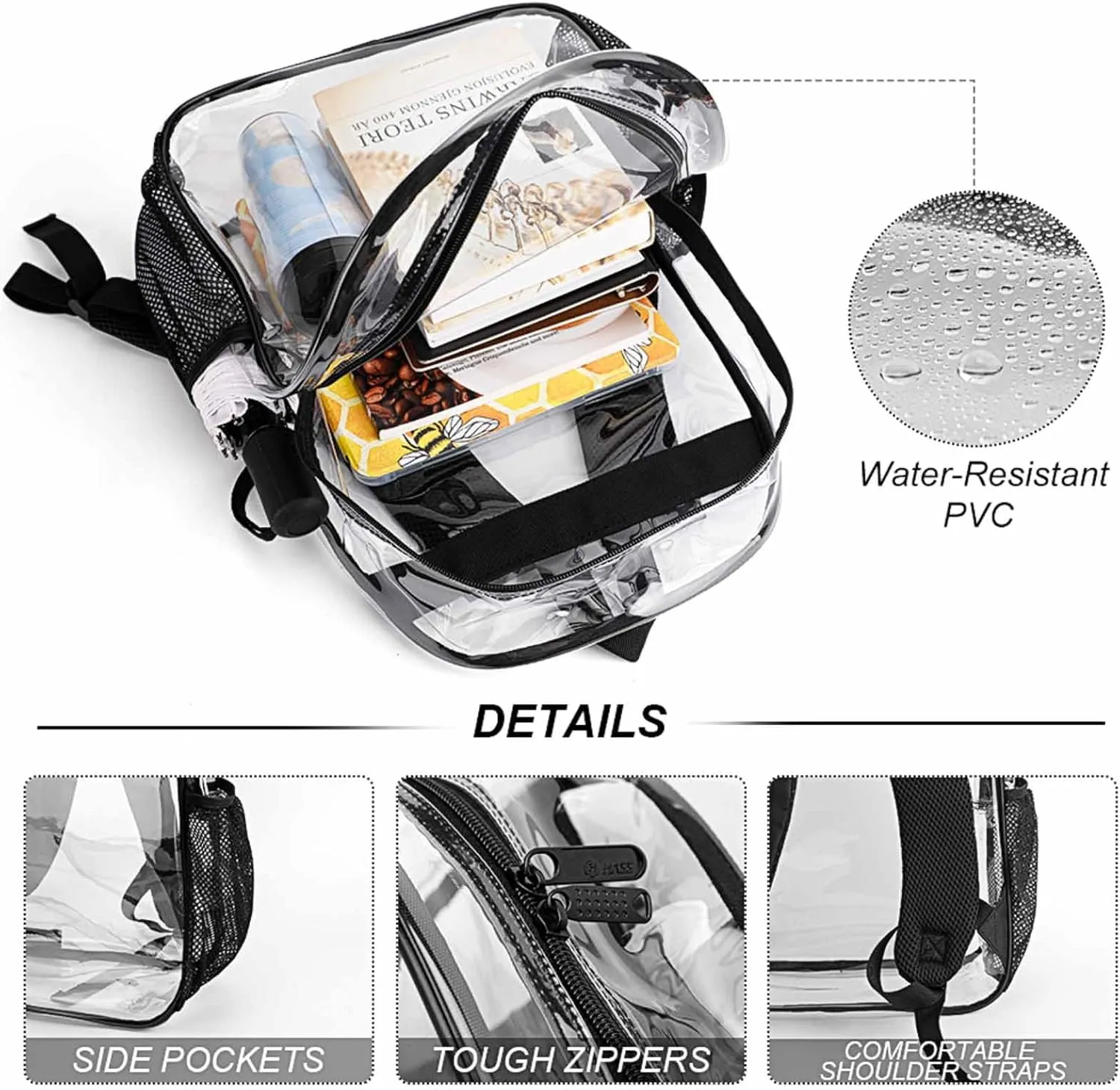 Lightweight Daypack Bookbag for Trekking Business Walking Cycling - Big Capacity Transparent Multipurpose Carry On Bag, African American Black woman Book Art Business Computer Bag