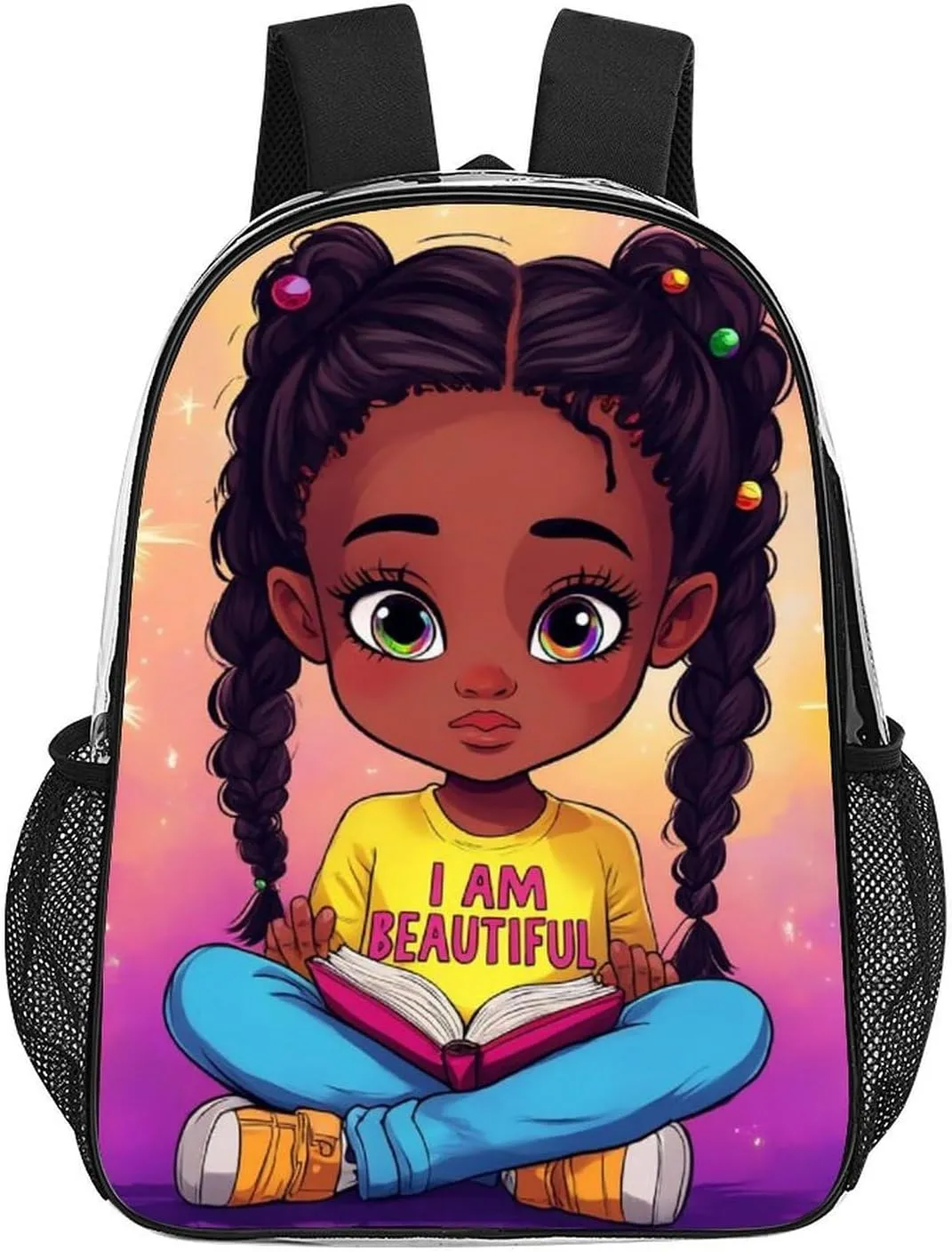 Lightweight Daypack Bookbag for Trekking Business Walking Cycling - Big Capacity Transparent Multipurpose Carry On Bag, African American Black woman Book Art Business Computer Bag