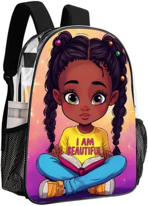 Lightweight Daypack Bookbag for Trekking Business Walking Cycling - Big Capacity Transparent Multipurpose Carry On Bag, African American Black woman Book Art Business Computer Bag