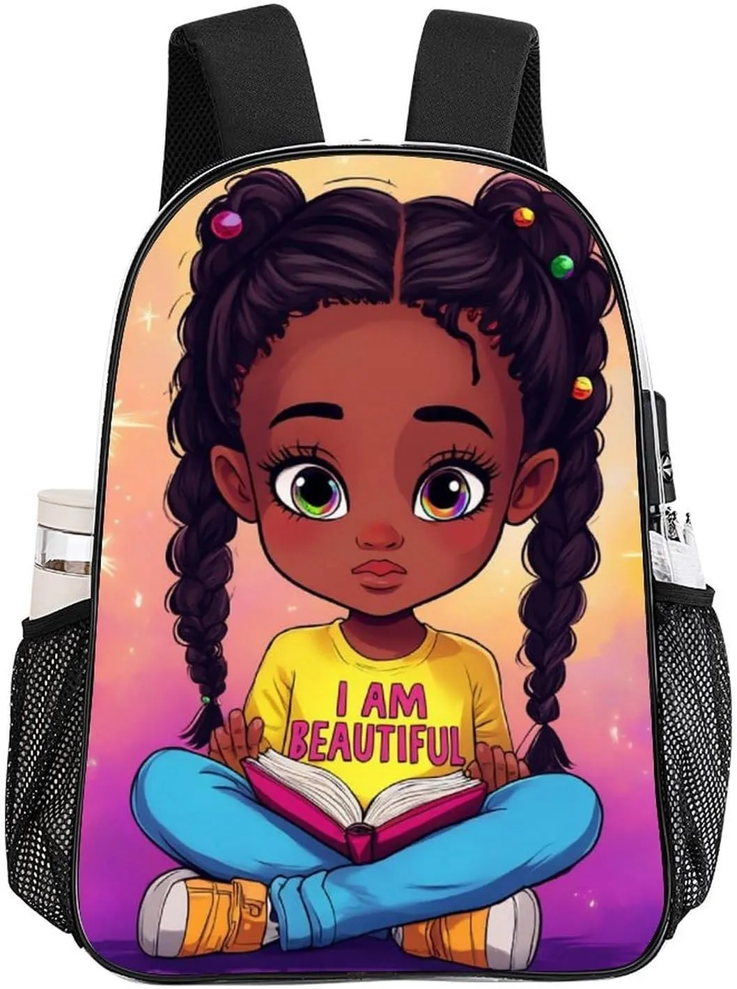 Lightweight Daypack Bookbag for Trekking Business Walking Cycling - Big Capacity Transparent Multipurpose Carry On Bag, African American Black woman Book Art Business Computer Bag