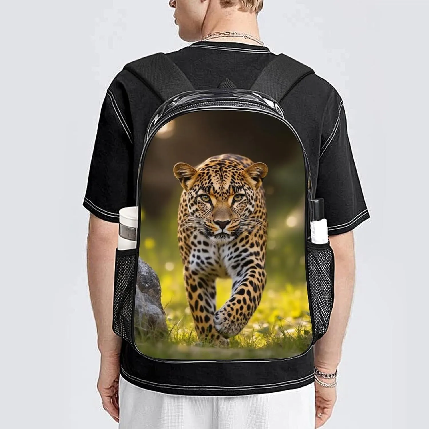 Lightweight Daypack for Camping Business Walking Cycling - Large Capacity Transparent Multipurpose Bookbag, Leopard Cheetah Art Gym Outdoor Hiking Backpack