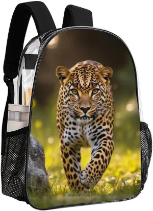 Lightweight Daypack for Camping Business Walking Cycling - Large Capacity Transparent Multipurpose Bookbag, Leopard Cheetah Art Gym Outdoor Hiking Backpack