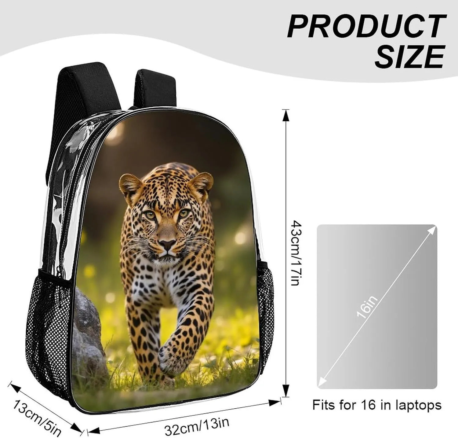 Lightweight Daypack for Camping Business Walking Cycling - Large Capacity Transparent Multipurpose Bookbag, Leopard Cheetah Art Gym Outdoor Hiking Backpack