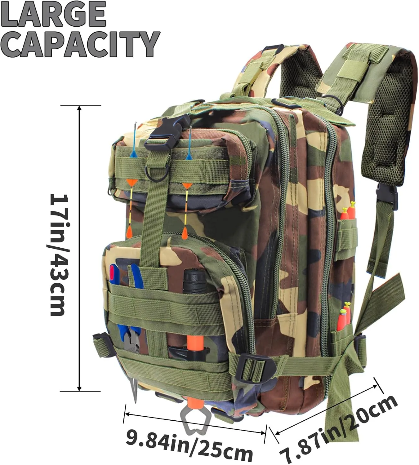 Lightweight Fishing Tackle Backpack Professional Water-Resistant All-in-One Rod Holder & Gear Storage
