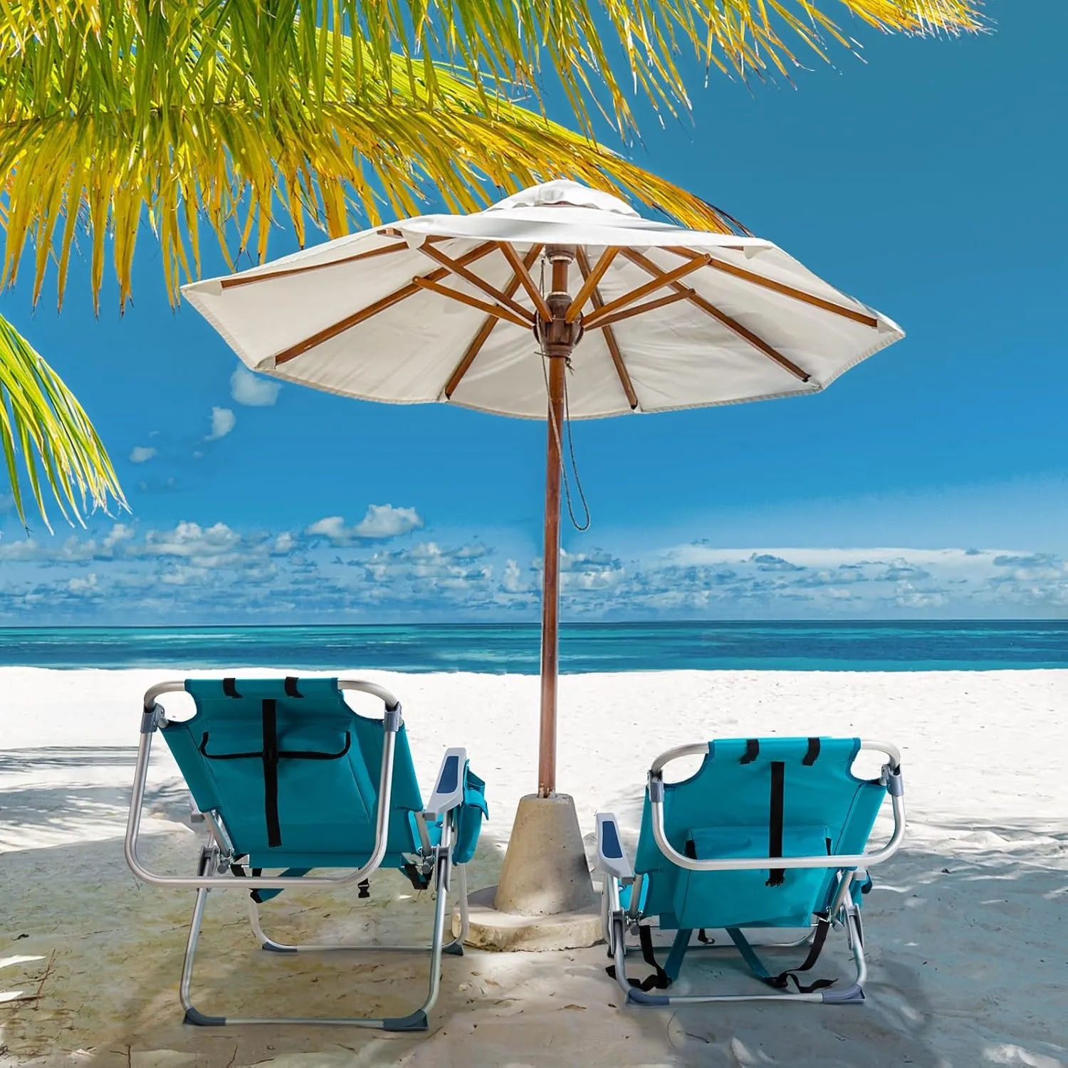 Lightweight Folding Beach Chairs for Adults - Cup Holder, Padded Headrest, Towel Bar, Cooler Pouch and Side Bags for Beach Poolside Lawn Picnics Outdoor Adventures, Mint Green