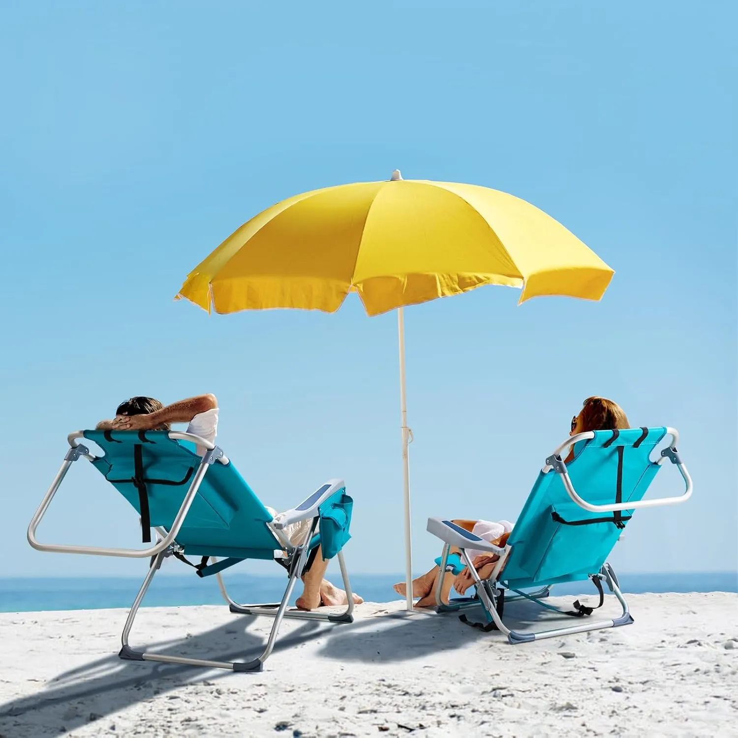 Lightweight Folding Beach Chairs for Adults - Cup Holder, Padded Headrest, Towel Bar, Cooler Pouch and Side Bags for Beach Poolside Lawn Picnics Outdoor Adventures, Mint Green