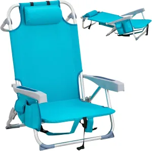 Lightweight Folding Beach Chairs for Adults - Cup Holder, Padded Headrest, Towel Bar, Cooler Pouch and Side Bags for Beach Poolside Lawn Picnics Outdoor Adventures, Mint Green