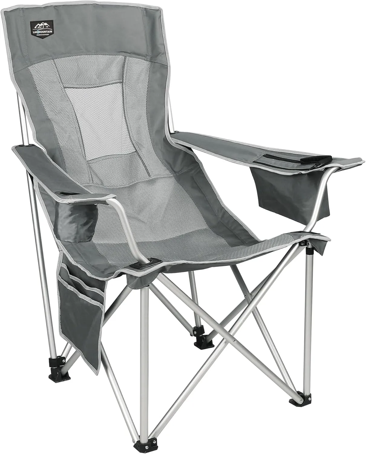Lightweight Folding Recliner Camping Chair,Mesh Back,Heavy Duty,Backpack Camp Chair w/Cup Holder,Cooler Bag for Adults Garden Party,Grey