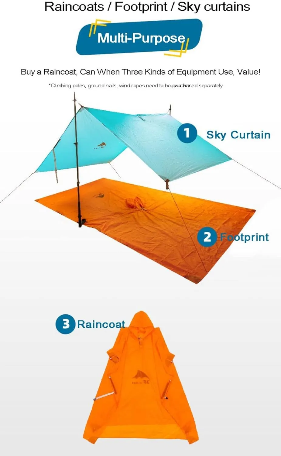 Lightweight Hiking Poncho, Waterproof Backpack Poncho Raincoat for Outdoor Trekking, Camping, Hiking