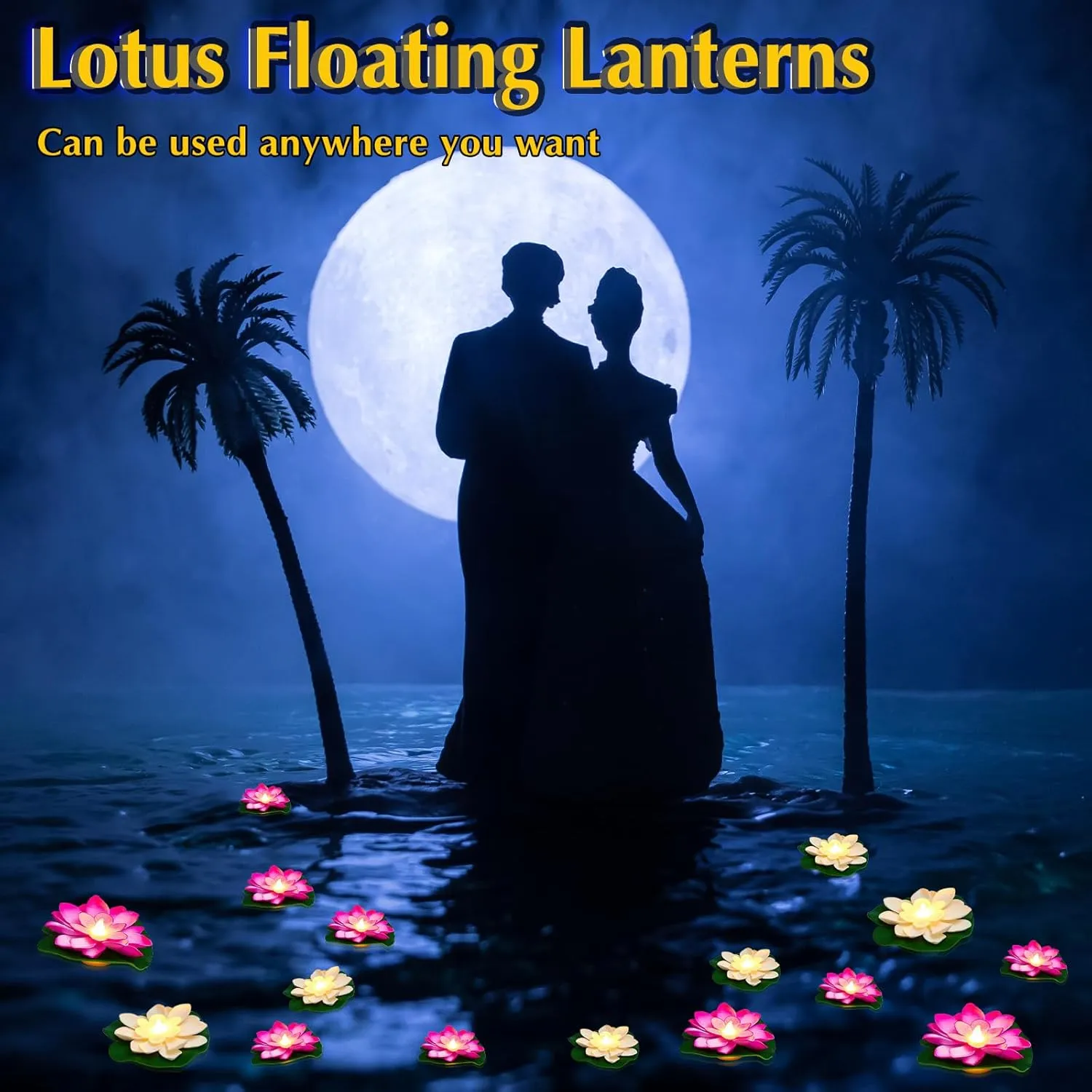 Liliful 24 Pcs Pool Floating Lights, Artificial Flowers Lifelike Lotus with LED, Battery Operated Lily Pads Water Lantern for Decor(3.94 Inch, 5.91 Inch,White, Pink)