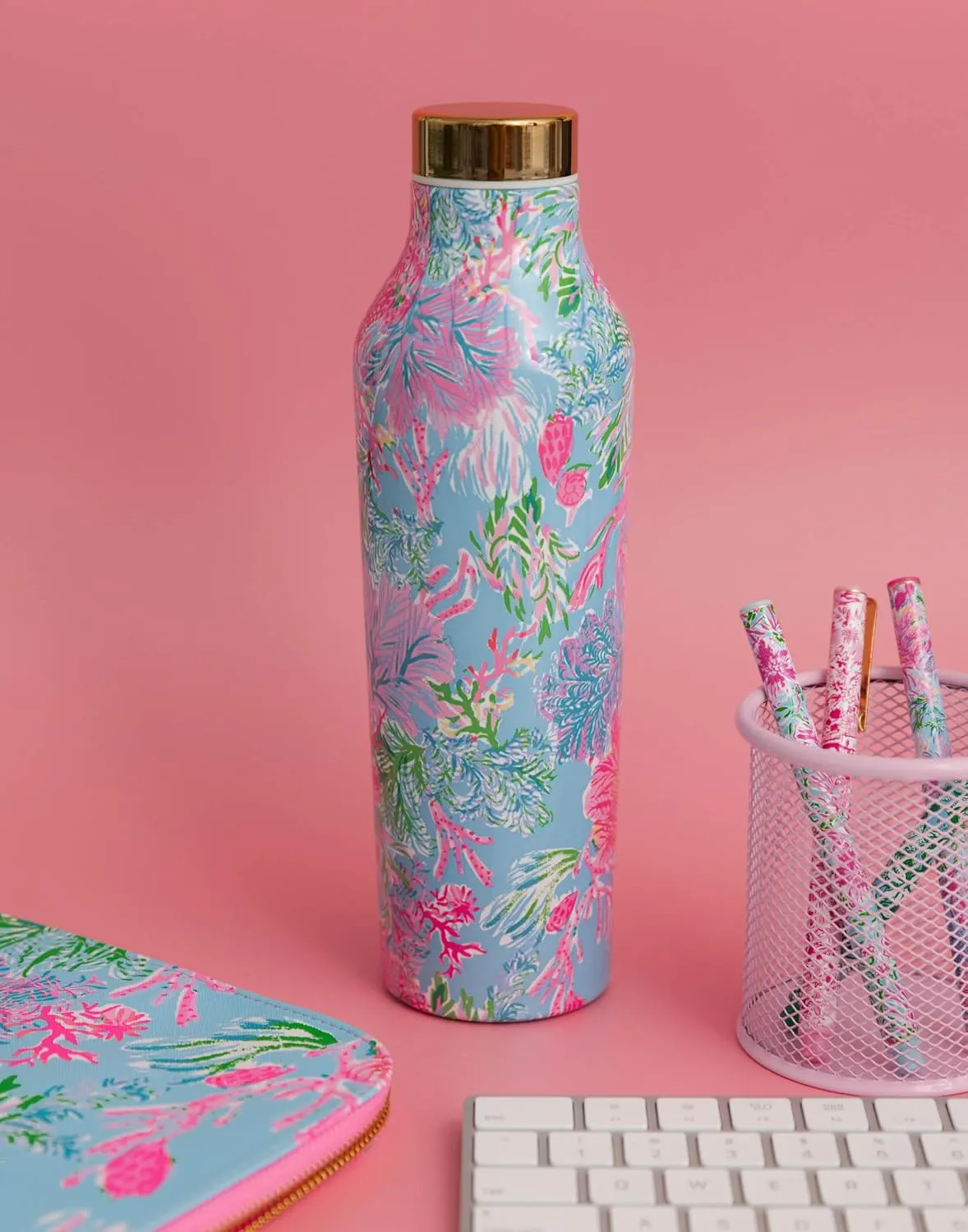 Lilly Pulitzer Stainless Steel Water Bottle, 18 Oz Metal Water Bottle, Double Wall Insulated Tumbler with Lid, Cay to my Heart