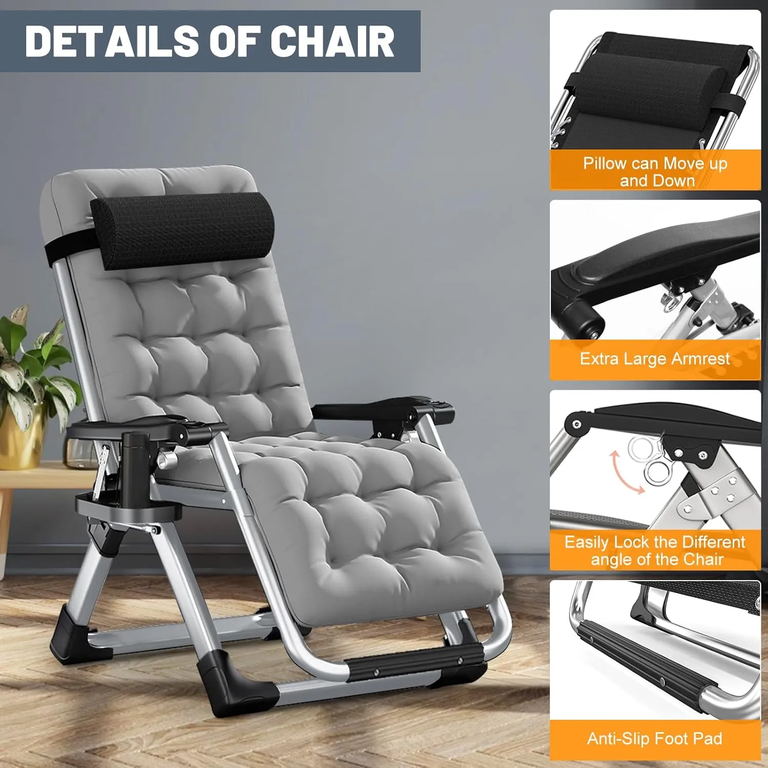 LILYPELLE Comfy Folding Chair, Folding Lounge Chair for Bedroom and Living Room, Folding Reclining Patio Chairs with Removable Cushion for Indoor Outdoor