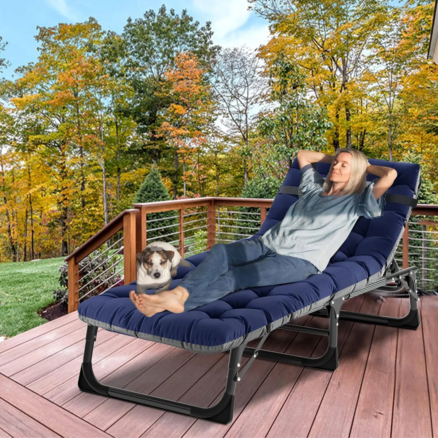 LILYPELLE Lounge Chair with Mattress, Heavy Duty Outside Lounge Chair Outdoor Portable Folding Lounge Chairs Sleeping Cots Bed for Camping, Pool, Beach, Patio