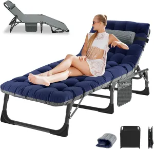 LILYPELLE Lounge Chair with Mattress, Heavy Duty Outside Lounge Chair Outdoor Portable Folding Lounge Chairs Sleeping Cots Bed for Camping, Pool, Beach, Patio