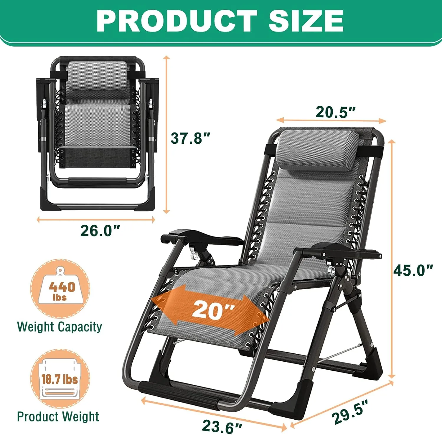 LILYPELLE Zero Gravity Chair, Premium Lawn Recliner Folding Portable Chaise Lounge with Detachable Headrest and Cup Holder, Reclining Patio Lounger Chair