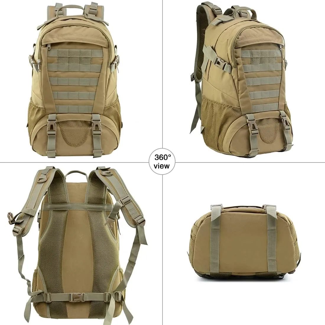 LIMHOO Tactical Backpack for Men Military Molle Bag Hiking Day Pack 27L Army Waterproof EDC Rucksack with USA Flag Patch (Khaki)