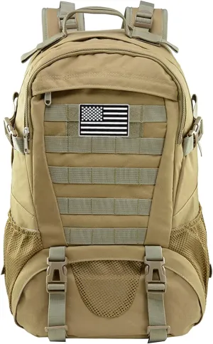 LIMHOO Tactical Backpack for Men Military Molle Bag Hiking Day Pack 27L Army Waterproof EDC Rucksack with USA Flag Patch (Khaki)