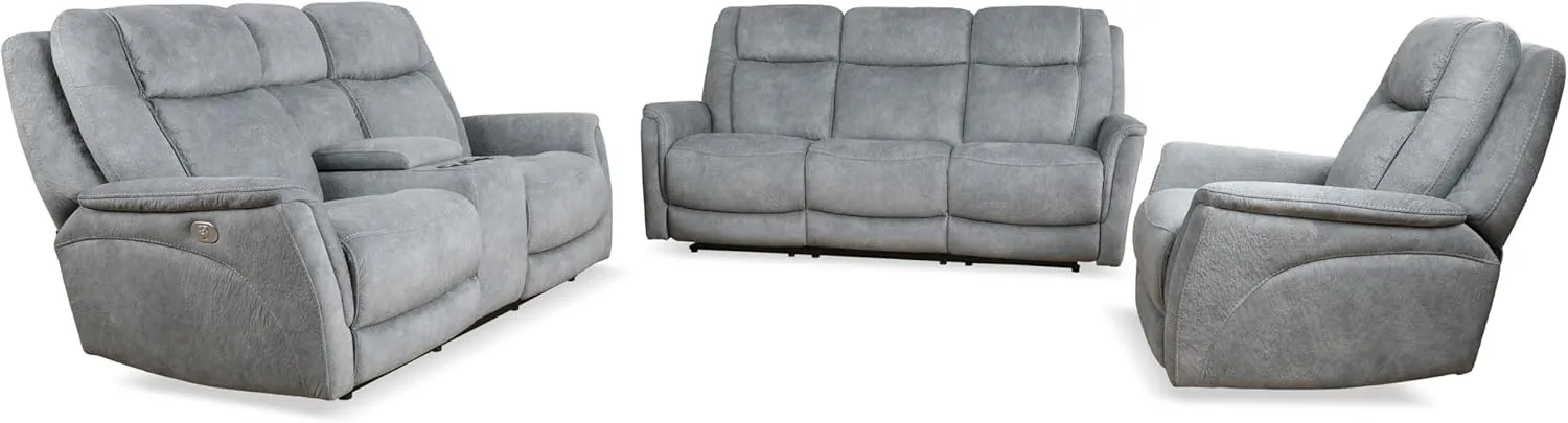 Linus - Hudson Grey Power Reclining Sofa Loveseat and Recliner
