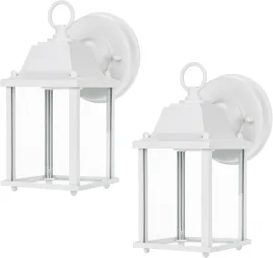 LIT-PaTH Outdoor LED Wall Lantern, Wall Sconce as Porch Light, 9.5W 800 Lumen, Aluminum Housing Plus Glass, 5000k-Matte White Finish, 2-Pack